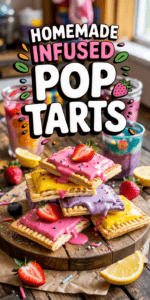 Homemade berry pop tart with pink frosting, flaky crust, and colorful sprinkles – infused with cannabis oil