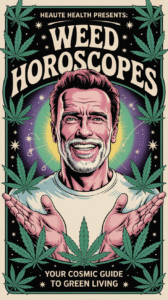 Arnold Schwarzenegger weed horoscope flexing with zodiac cannabis symbols