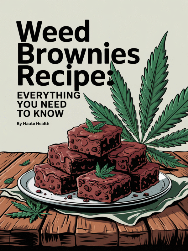 Weed brownies recipe poster with title and Haute Health credit