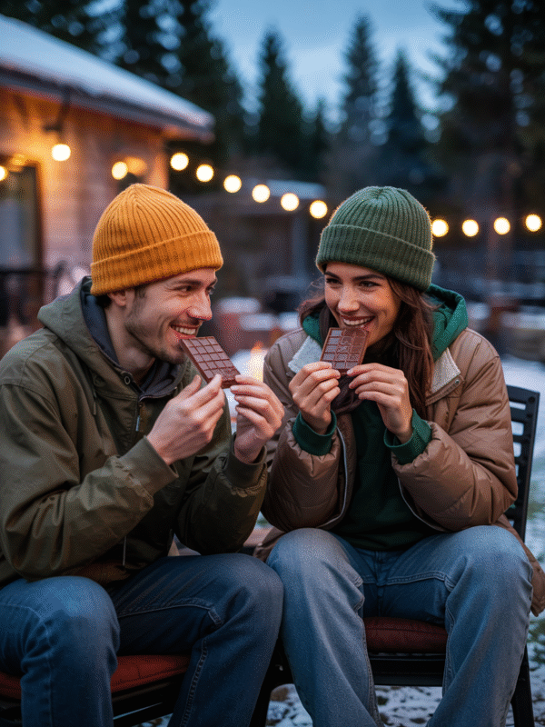 Canadians enjoying weed chocolate outdoors in winter