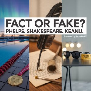 Fact or Fake poster, Phelps Shakespeare Keanu, presented by Haute Health
