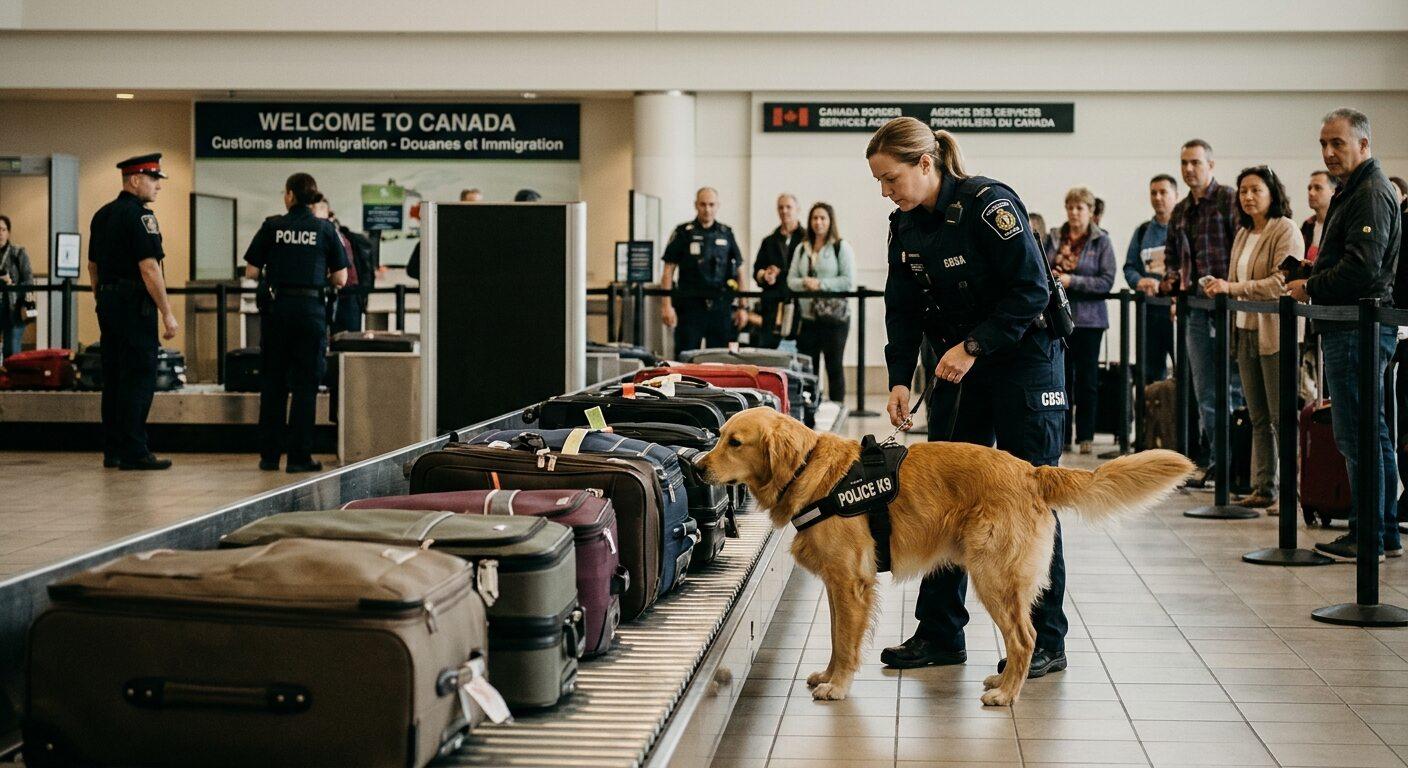 Canada Border Services Agency style detector dog working at a port of entry