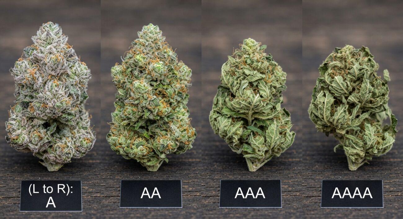 Side-by-side visual comparison of different cannabis weed grades